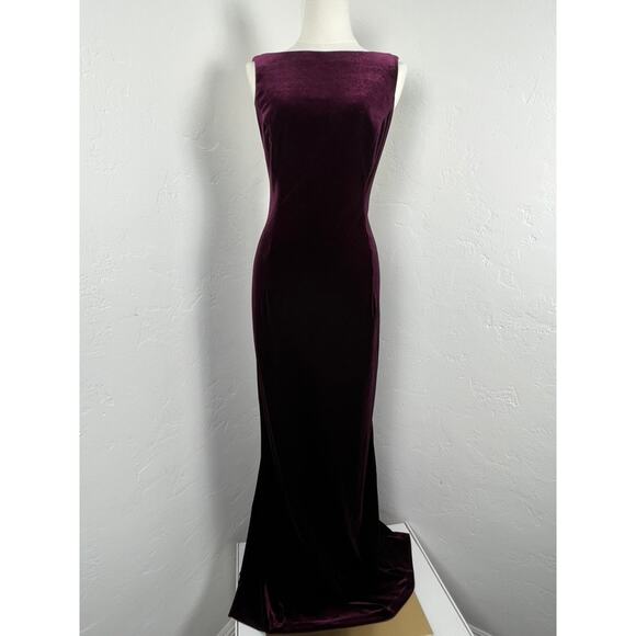VELVET MAXI EVENING GOWN in Eggplant/Aubergine; Womans Size: 8 - Picture 1 of 13